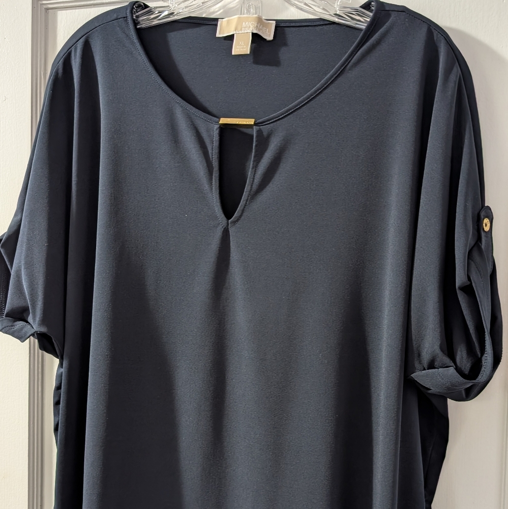 Micael Kors Dark Blue Blouse with Keyhole Neckline